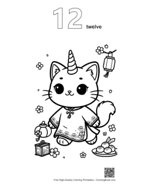Thumbnail: Unicorn Cat Printable Outline Number 12