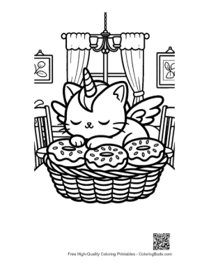 Thumbnail: Unicorn Cat Sitting with Its Paws Tucked and a Magic Horn Printable