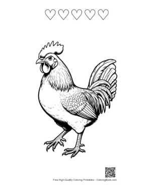 Thumbnail: Majestic Rooster Standing Proudly Printable and 5 Heart Outline