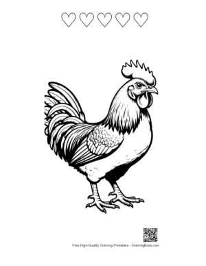 Thumbnail: Majestic Rooster Standing Proudly Printable and 5 Heart Outline