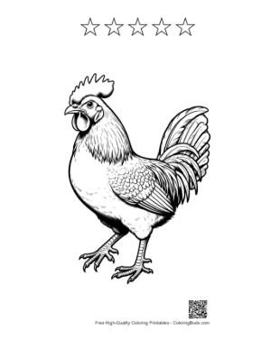 Thumbnail: Majestic Rooster Standing Proudly Printable and 5 Star Outline