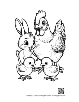 Thumbnail: Mother Hen and Bunny with Chicks