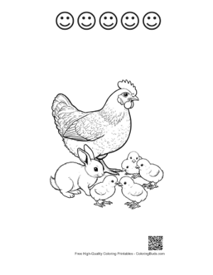 Thumbnail: Mother Hen and Bunny with Chicks Printable and 5 Happy Face Outline