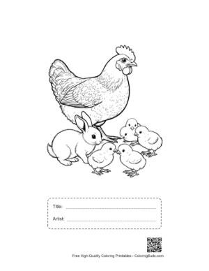 Thumbnail: Mother Hen and Bunny with Chicks Printable with Title and Artist Box