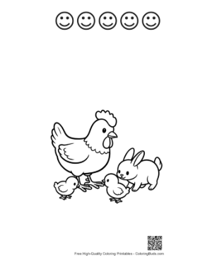 Thumbnail: Mother Hen and Bunny with Cute Chicks Printable and 5 Happy Face Outline