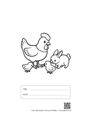 Thumbnail: Mother Hen and Bunny with Cute Chicks Printable with Title and Artist Box