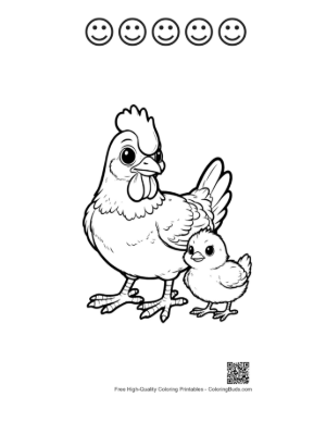 Thumbnail: Mother Hen and Chick Outline Printable and 5 Happy Face Outline