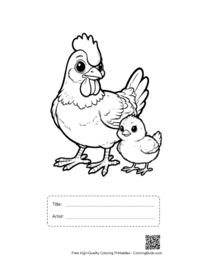 Thumbnail: Mother Hen and Chick Outline Printable with Title and Artist Box