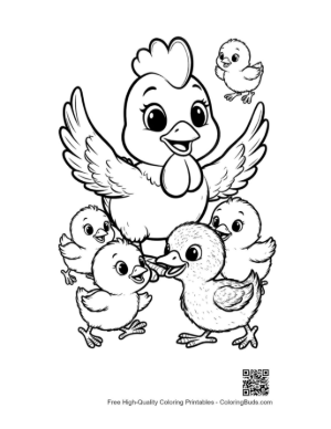 Thumbnail: Mother Hen and Chicks in Joyful Embrace