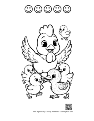 Thumbnail: Mother Hen and Chicks in Joyful Embrace Printable and 5 Happy Face Outline