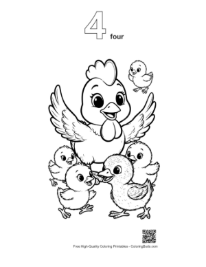 Thumbnail: Mother Hen and Chicks in Joyful Embrace Printable Outline Number 4