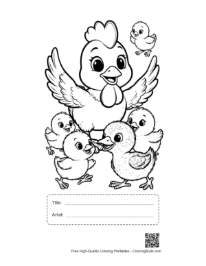 Thumbnail: Mother Hen and Chicks in Joyful Embrace Printable with Title and Artist Box