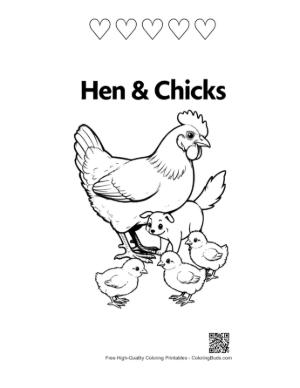 Thumbnail: Mother Hen and Her Chicks Printable and 5 Heart Outline