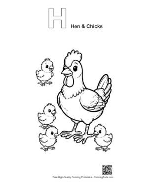 Thumbnail: Mother Hen and Her Chicks Printable Outline Alphabet H Hen & Chicks