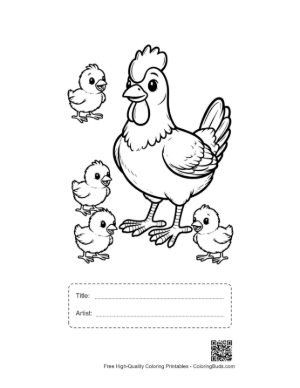 Thumbnail: Mother Hen and Her Chicks Printable with Title and Artist Box