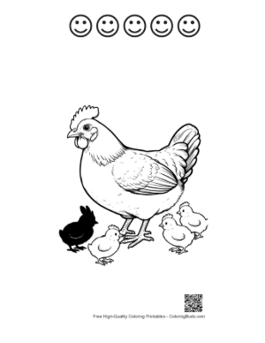 Thumbnail: Mother Hen and Her Fluffy Chicks Printable and 5 Happy Face Outline