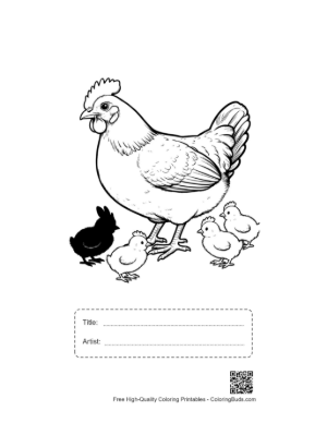 Thumbnail: Mother Hen and Her Fluffy Chicks Printable with Title and Artist Box