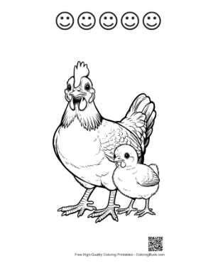 Thumbnail: Mother Hen Protecting Her Chicks Printable and 5 Happy Face Outline
