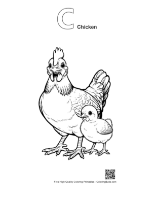 Thumbnail: Mother Hen Protecting Her Chicks Printable Outline Alphabet C Chicken