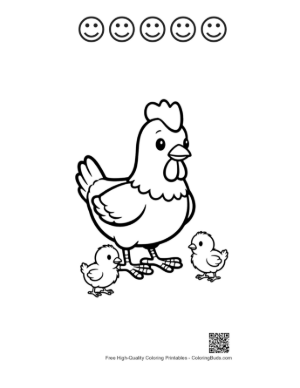 Thumbnail: Mother Hen with Adorable Chicks Printable and 5 Happy Face Outline
