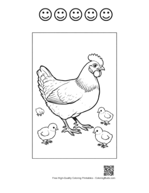 Thumbnail: Mother Hen with Adorable Chicks Printable and 5 Happy Face Outline