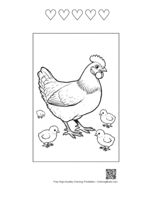 Thumbnail: Mother Hen with Adorable Chicks Printable and 5 Heart Outline