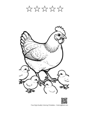 Thumbnail: Mother Hen with Adorable Chicks Printable and 5 Star Outline