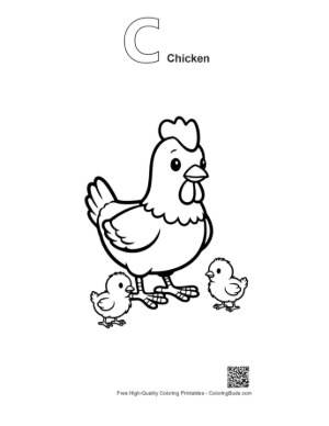 Thumbnail: Mother Hen with Adorable Chicks Printable Outline Alphabet C Chicken