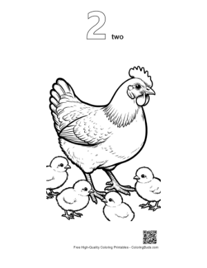 Thumbnail: Mother Hen with Adorable Chicks Printable Outline Number 2