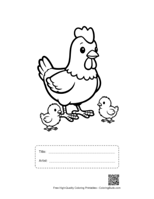 Thumbnail: Mother Hen with Adorable Chicks Printable with Title and Artist Box