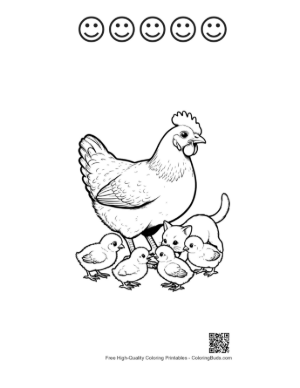 Thumbnail: Mother Hen with Chicks and Kitten Printable and 5 Happy Face Outline