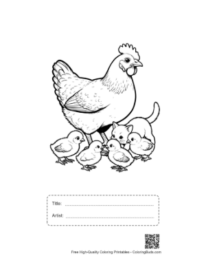 Thumbnail: Mother Hen with Chicks and Kitten Printable with Title and Artist Box