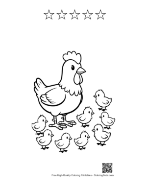 Thumbnail: Mother Hen with Her Chicks Printable and 5 Star Outline