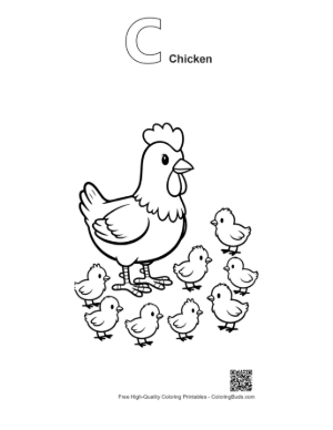 Thumbnail: Mother Hen with Her Chicks Printable Outline Alphabet C Chicken