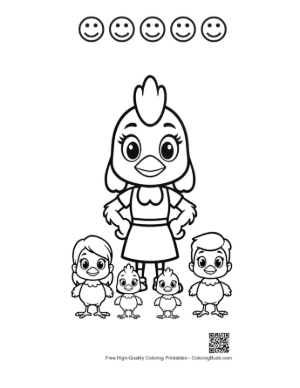 Thumbnail: Mother Hen with Her Cute Chicks Printable and 5 Happy Face Outline