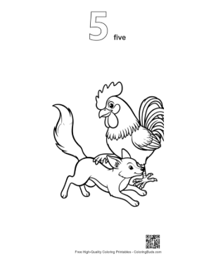 Thumbnail: Playful Rooster and Fox Illustration Printable Outline Number 5