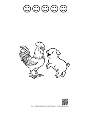 Thumbnail: Playful Rooster and Piglet Frolic Printable and 5 Happy Face Outline