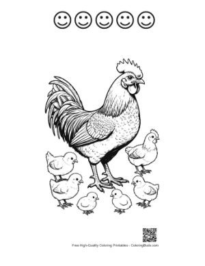 Thumbnail: Proud Rooster and Chicks Family Printable and 5 Happy Face Outline