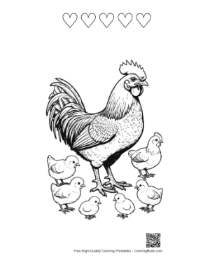 Thumbnail: Proud Rooster and Chicks Family Printable and 5 Heart Outline