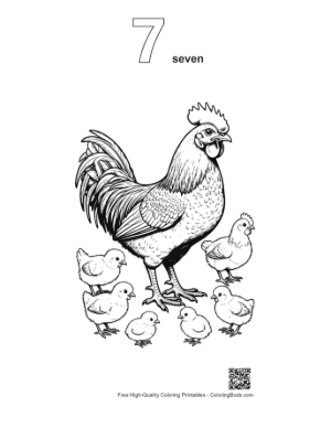 Thumbnail: Proud Rooster and Chicks Family Printable Outline Number 7