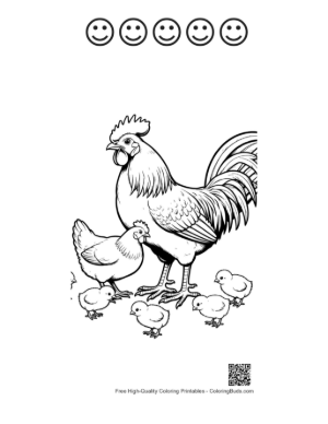 Thumbnail: Proud Rooster and Hen with Chicks Printable and 5 Happy Face Outline