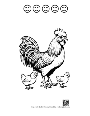 Thumbnail: Proud Rooster with Adorable Chicks Printable and 5 Happy Face Outline