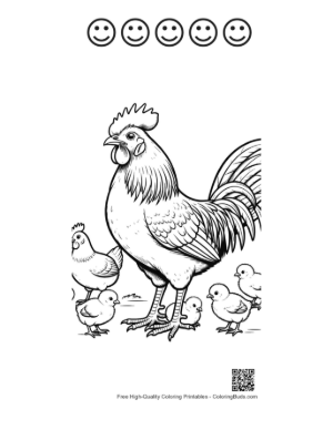 Thumbnail: Proud Rooster with Hens and Chicks Printable and 5 Happy Face Outline