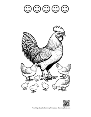 Thumbnail: Proud Rooster with Hens and Chicks Printable and 5 Happy Face Outline