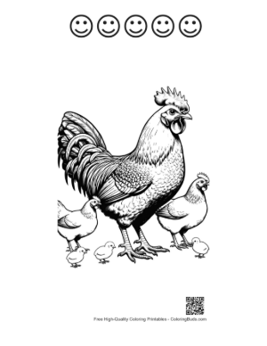 Thumbnail: Proud Rooster with Hens and Chicks Printable and 5 Happy Face Outline
