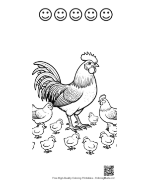Thumbnail: Proud Rooster with Hens and Chicks Printable and 5 Happy Face Outline