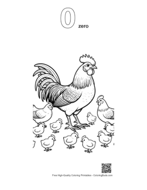 Thumbnail: Proud Rooster with Hens and Chicks Printable Outline Number 0