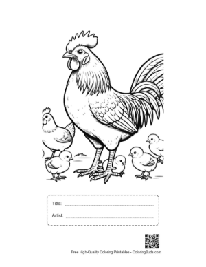 Thumbnail: Proud Rooster with Hens and Chicks Printable with Title and Artist Box