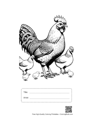 Thumbnail: Proud Rooster with Hens and Chicks Printable with Title and Artist Box