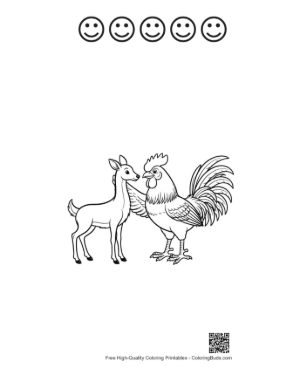 Thumbnail: Rooster and Deer Friendship Sketch Printable and 5 Happy Face Outline